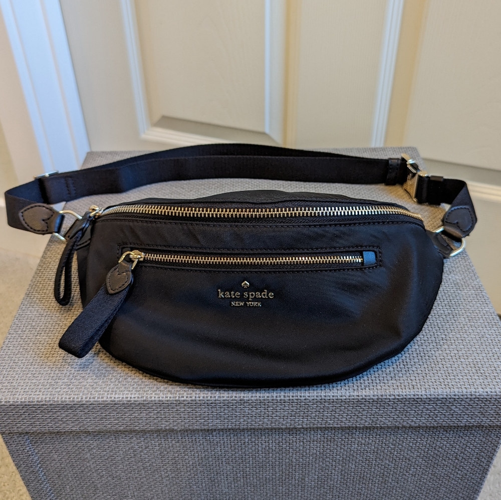 KATE SPADE CHELSEA BELT BAG WAIST FANNY PACK BLACK NYLON LEATHER